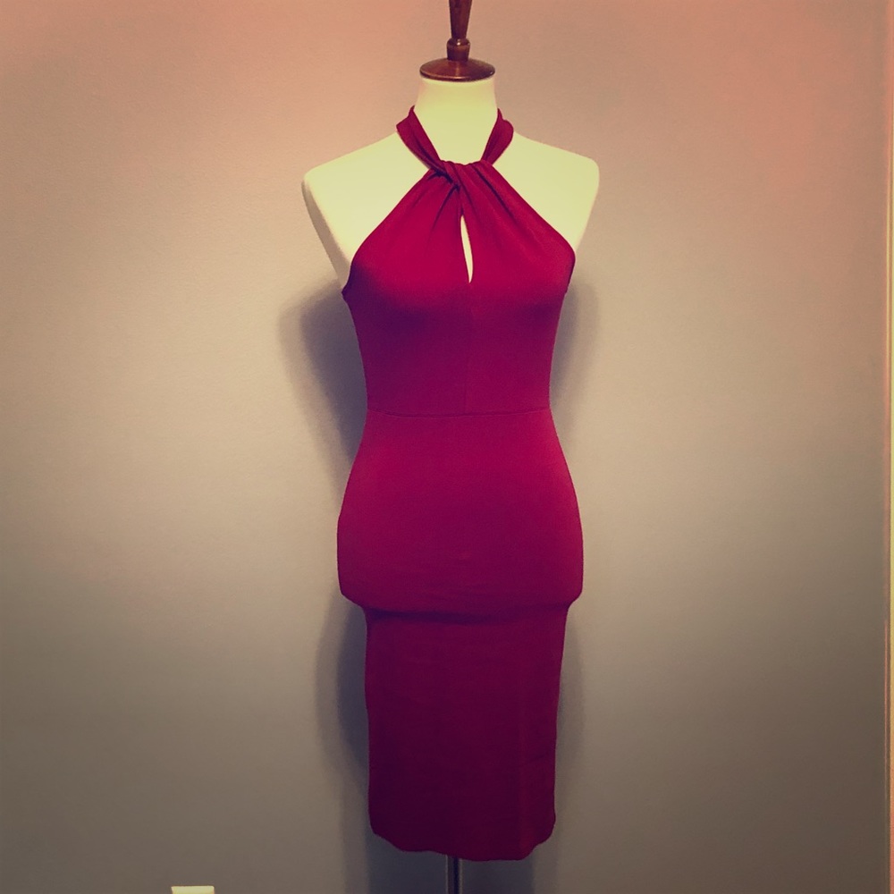 Windsor Bodycon Wine Red Halter Dress